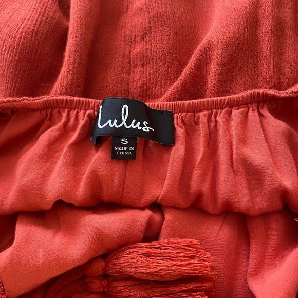 Lulus Crochet Back Boho Dress – Women’s Small Rust Orange Halter Mini - Picture 5 of 8